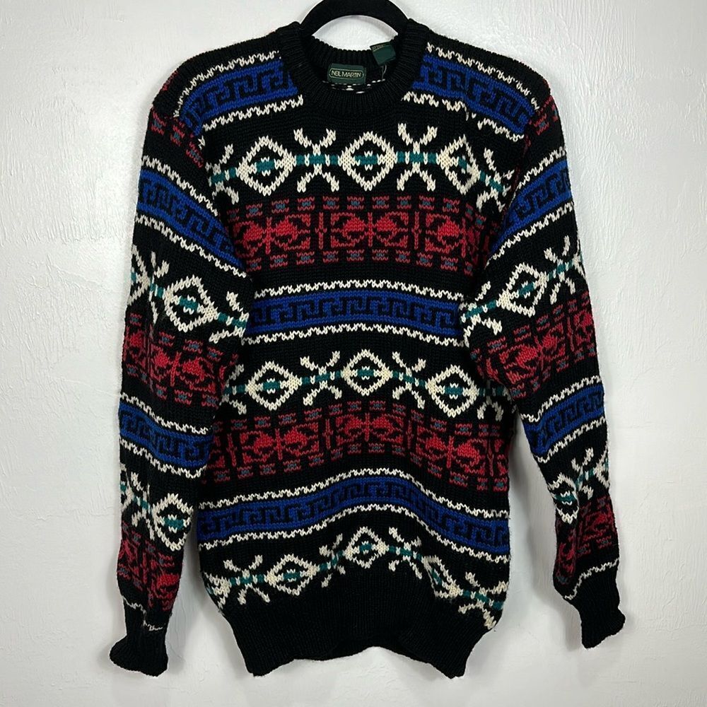 Neil Martin Vintage Wool Fair Isle Print Pullover Sweater Size S